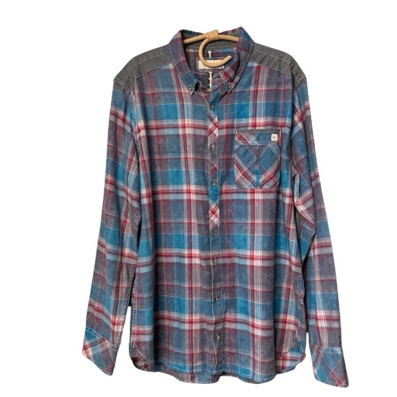 Buckle Depart West Plaid Lightweight Cotton Button Down Shirt Large Blue Grey - Picture 12 of 15